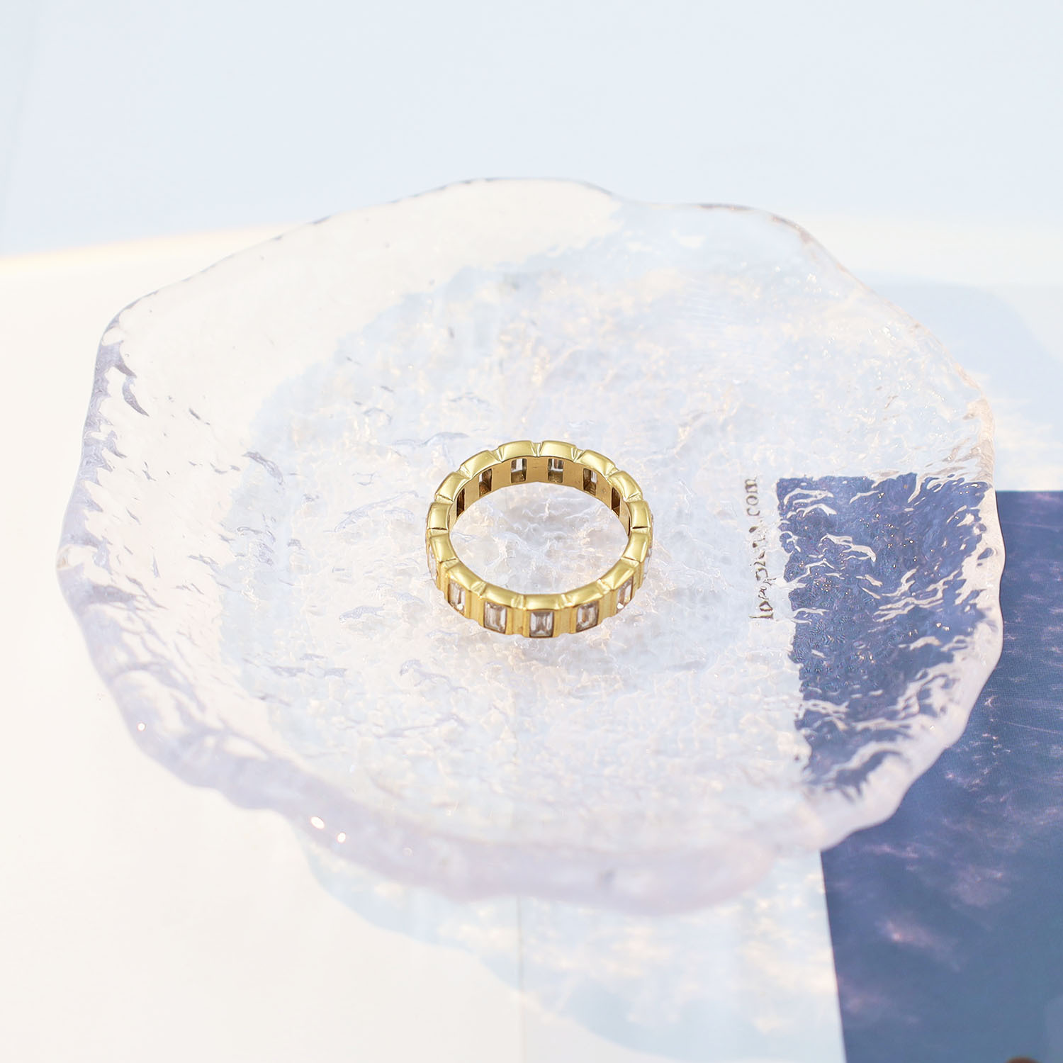 Gold Color Zircon Inlaid Stainless Steel Ring