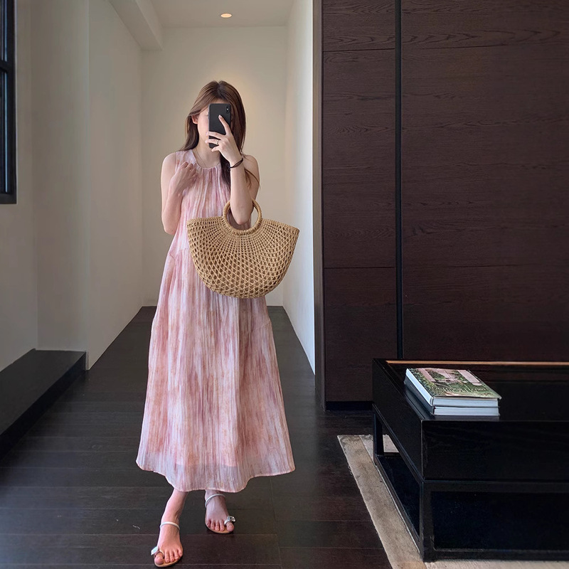 Spring Is Not Late ◆ Girly Pink French Gentle Atmosphere Sleeveless Long Skirt Holiday Style Dress Women's Spring and Summer New Style Spring Is Not Late ◆ Girly Pink French Gentle Atmosphere Sleeveless Long Skirt Holiday Style Dress Women's Spring and Summer New Style