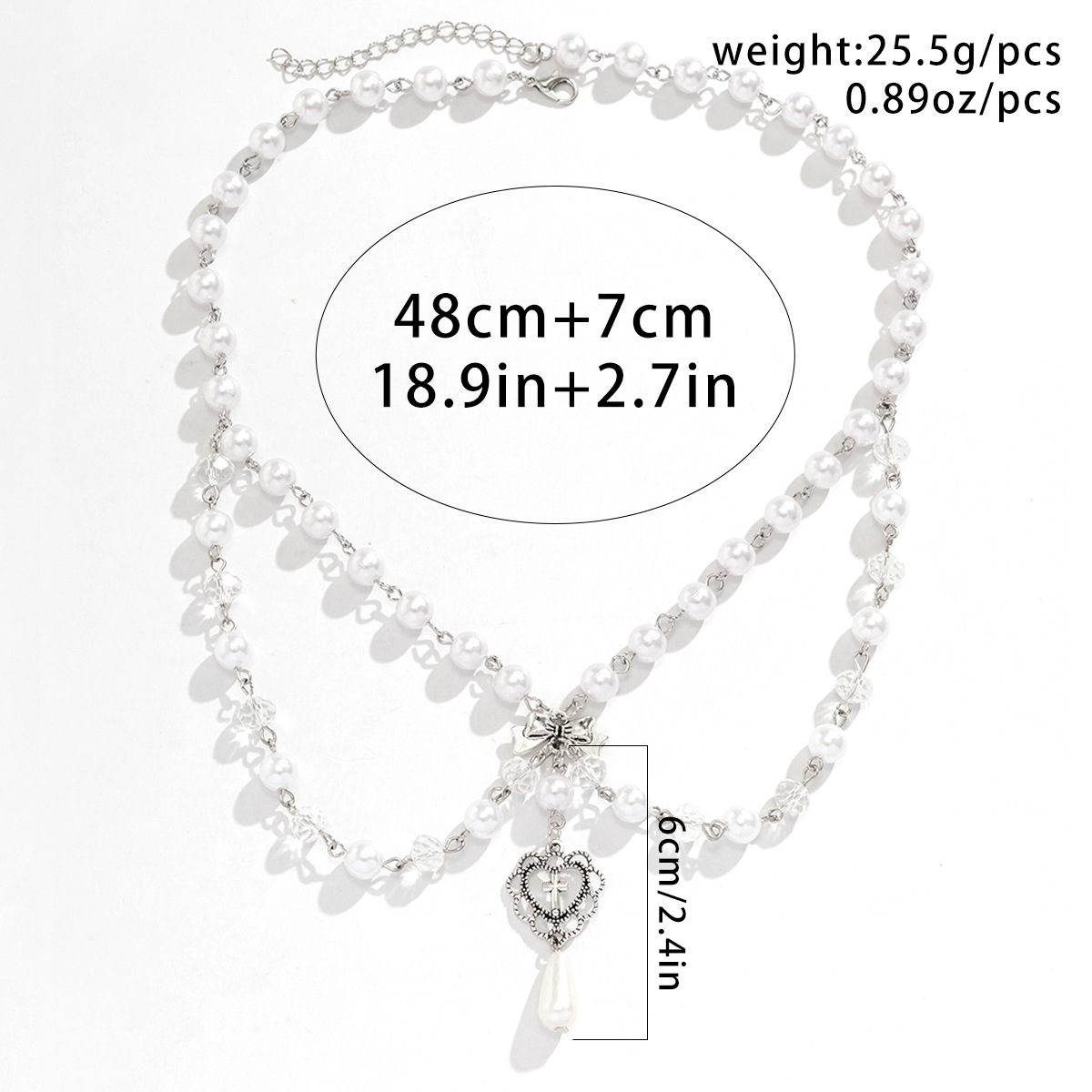 Pearl Pendant Necklace With Cross And Beaded Y2k Style Details_voghion.com