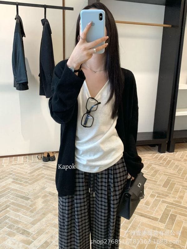 KAPOK慵懒风针织开衫套装女秋新款30%羊毛宽松显瘦背心两件套287|undefined