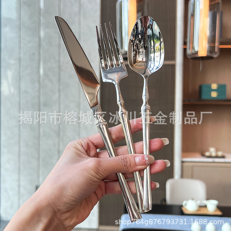 Light Luxury Small Man Waist 304 Stainless Steel Knife, Fork and Spoon suit Tableware Household Western Bright Noodles Steak Knife Restaurant Wholesale
