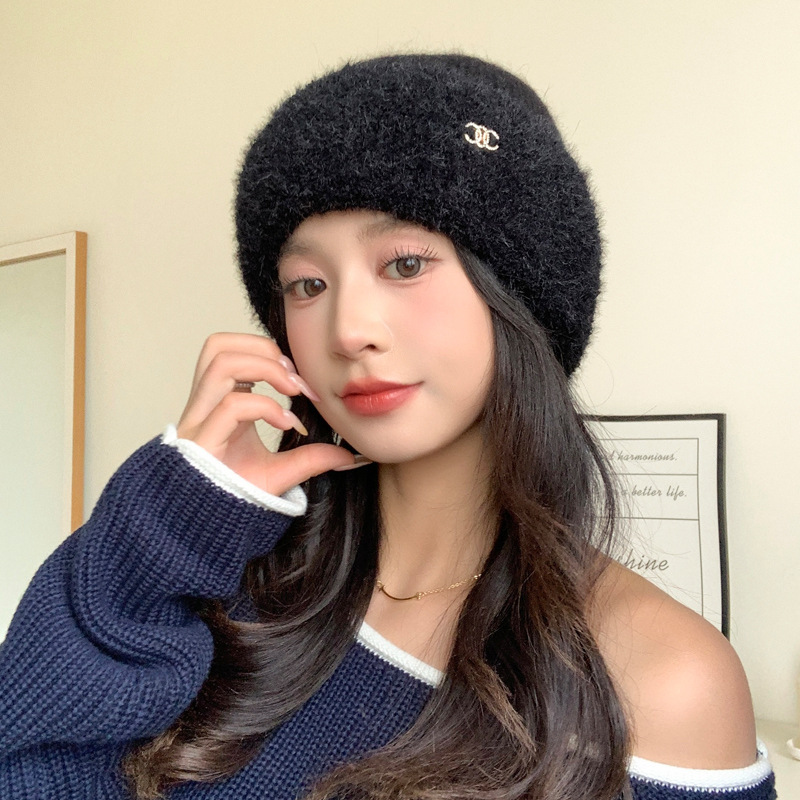 甜美百搭加厚针织毛绒帽秋冬天防风保暖护耳帽户外休闲显脸小帽子|undefined
