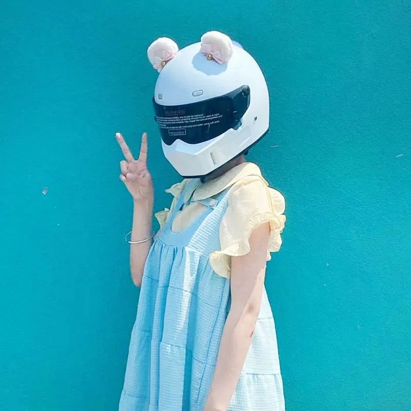 Helmet Decoration Color Block Oval Bear Ears Motorcycle Cute Accessories Bow