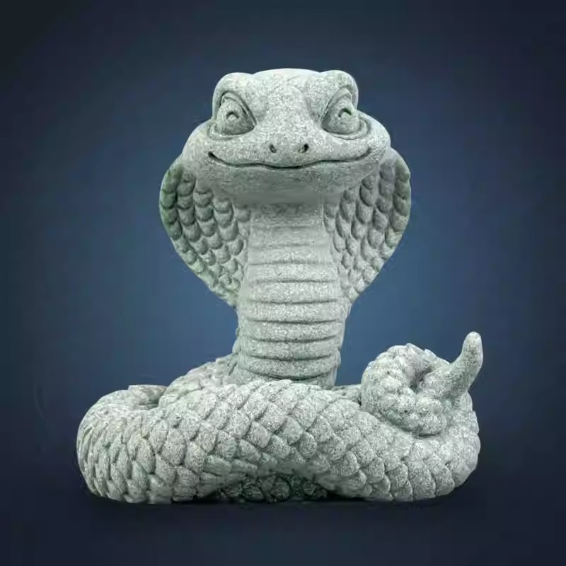 青砂石眼镜大王蛇献宝 中式国潮桌面茶宠摆件舞狮灵蛇装饰品