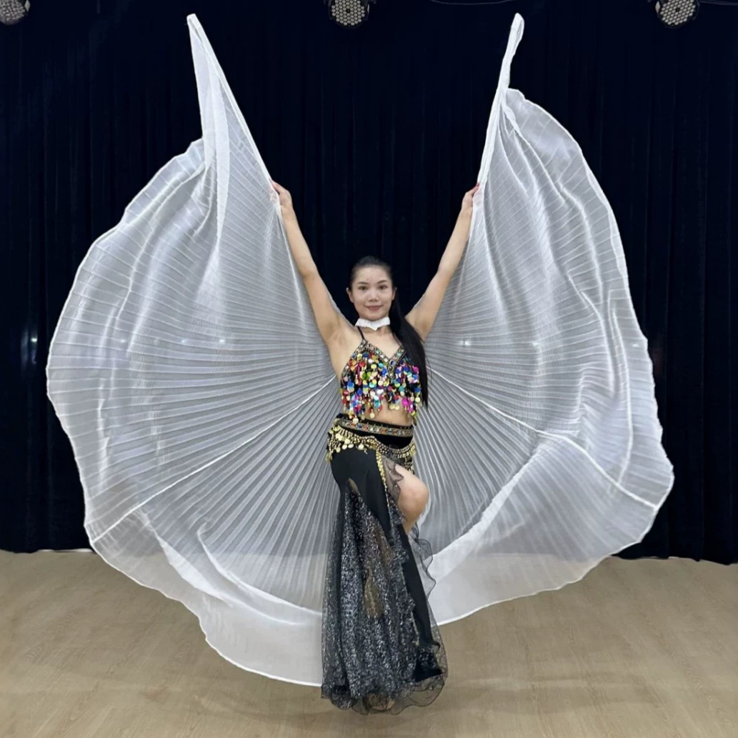 White Chiffon Pleated Wings Gold Wings Stage Dance Performance Costumes Cross-Border Supply Manufacturer Direct Sales Belly Dance Costumes