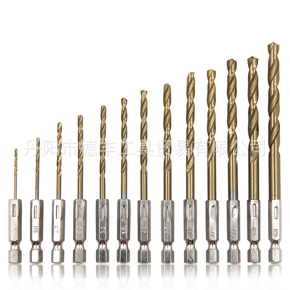 13pcs六角柄镀钛麻花钻 1.5-6.5电钻起子螺丝刀钻孔风批钻头跨境