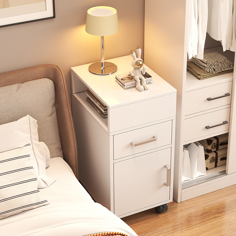Movable Bedside Table, Simple and Modern, Ultra-Narrow Bedroom Sandwich Rack, Bedside Cabinet, Small Storage Bedside Cabinet