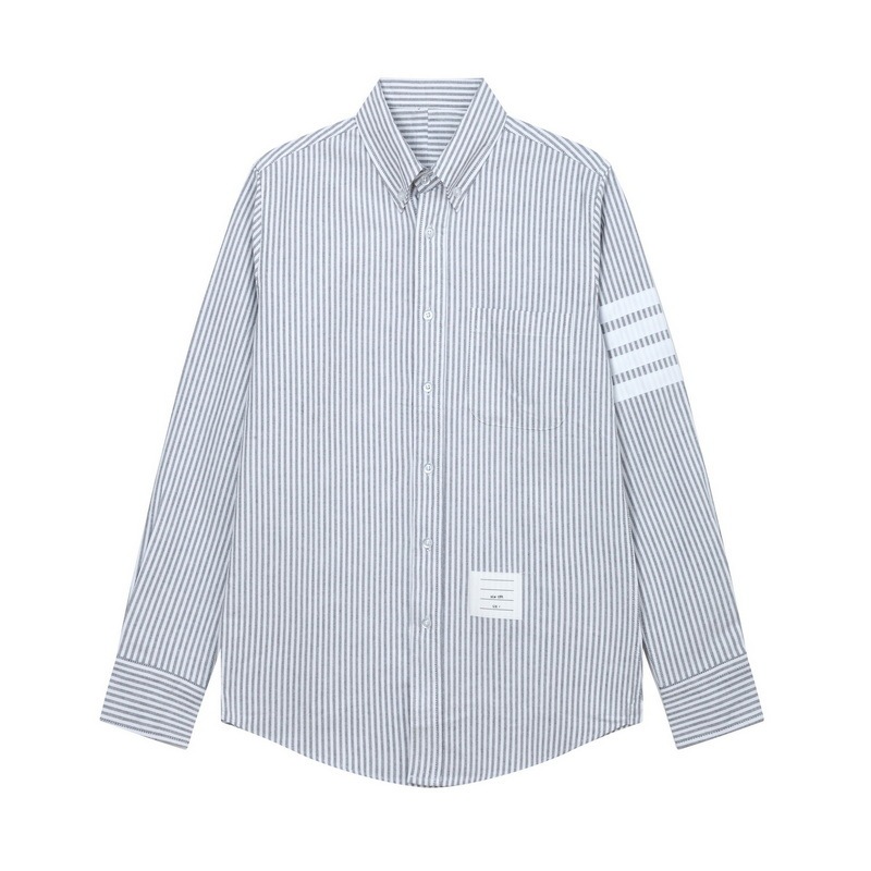 New TB JL Yarn-dyed Oxford Striped Left Sleeve White Four Bar Ribbon Pure Cotton Men's and Women's Fashion Brand Shirt