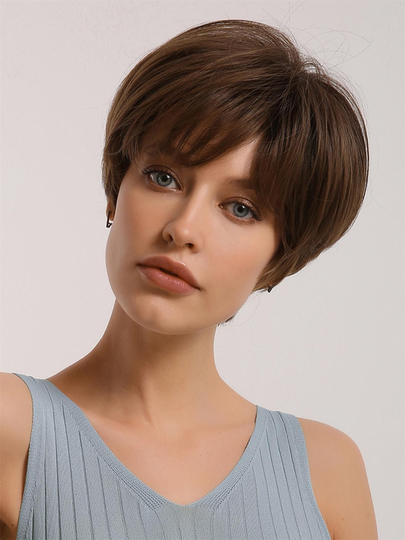 Emmor Amazon Comercio exterior europeo y americano peluca pelucas negro gradiente oro pelo recto Pelo Corto fibra química Peluca de las mujeres