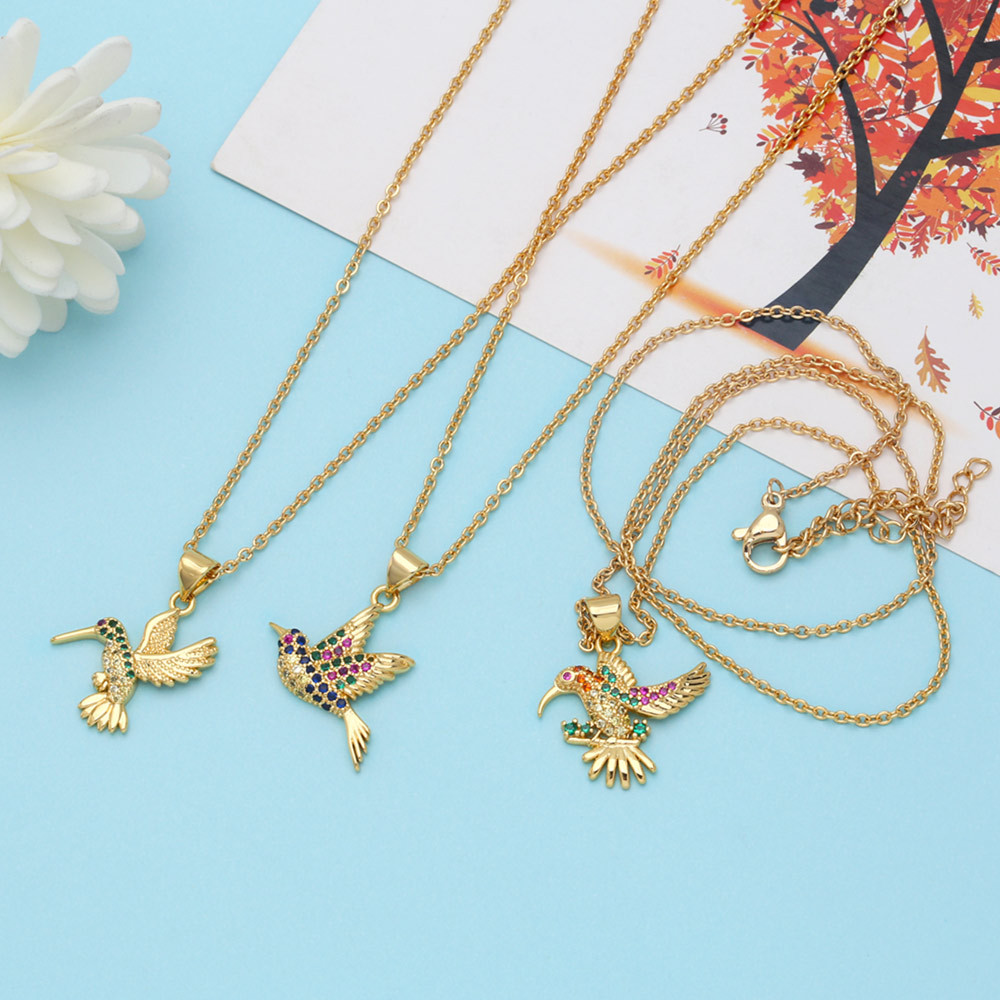 Fashion Colorful Zircon Inlaid Bird Pendant Clavicle Chain Necklace