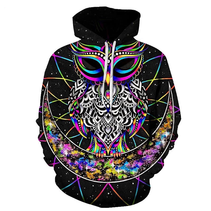 Cross-Border 3D Owl Digital Print Oversized Loose Casual Couple Sweatshirt Autumn Hooded Baseball Jacket