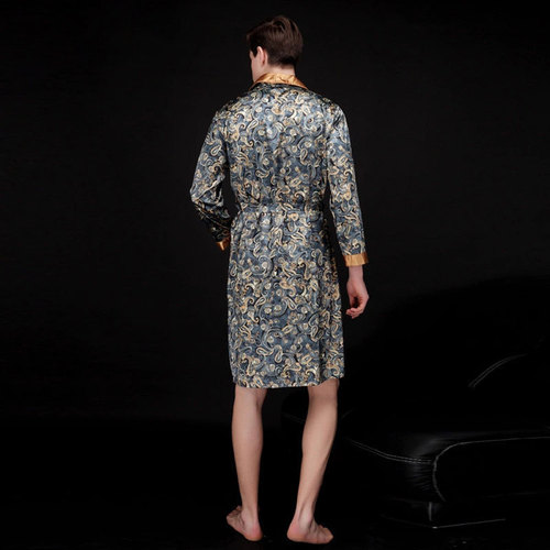 Men's Summer Silk Pajamas Long Sleeve Home Ice Silk Pajama Set for Spring and Autumn Home Wear Wholesale