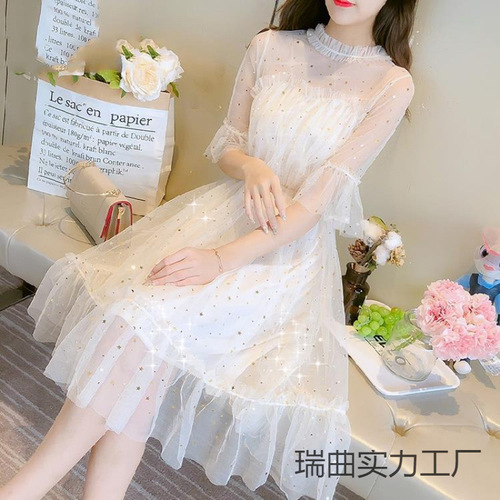Summer petite sparkling dress—fairy-like, ultra-fairy-like, forest-style women's wear—new summer collection, elegant and slimming.