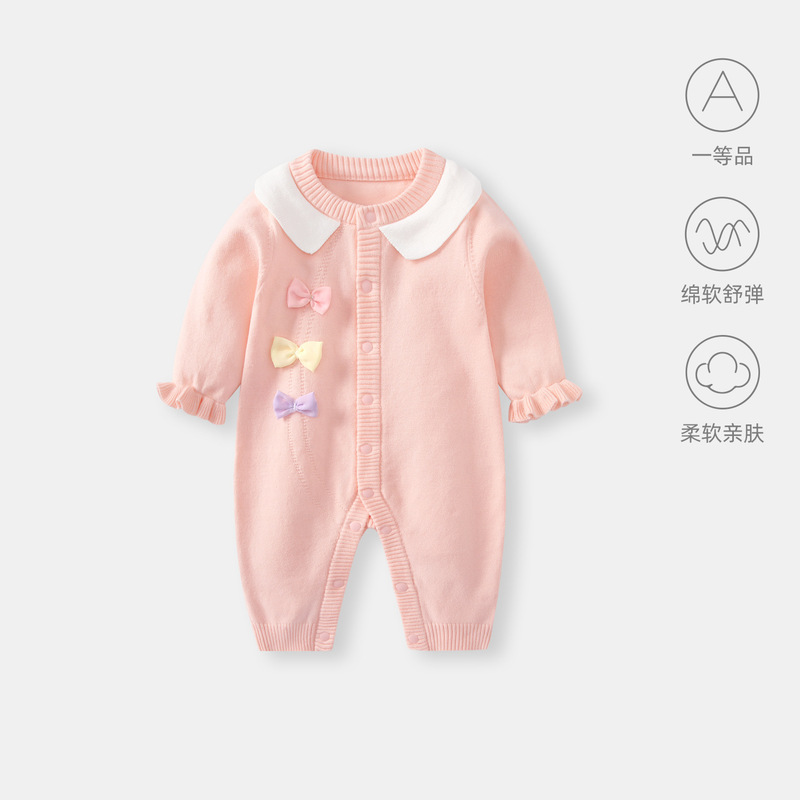 婴儿衣服连体衣秋装小月龄女宝宝满月百天针织毛线哈衣外出服爬服|undefined