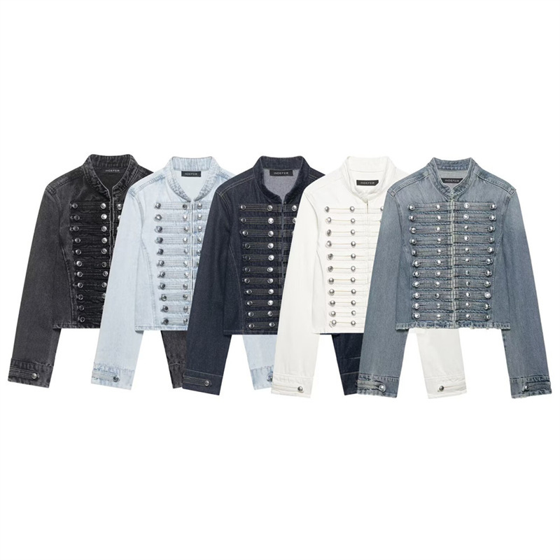 Unizera Women's Clothing 2026 Summer New Fashion Button-Decorated Round-Neck Fitted Denim Jacket for Women 0695074