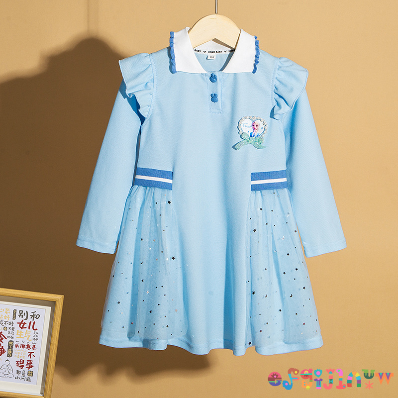 Girls' Elsa Princess Dress 2026 Summer and Autumn New Style Fashionable Kidsren's Baby Short-Sleeved Dress Little Girl Polo Dress