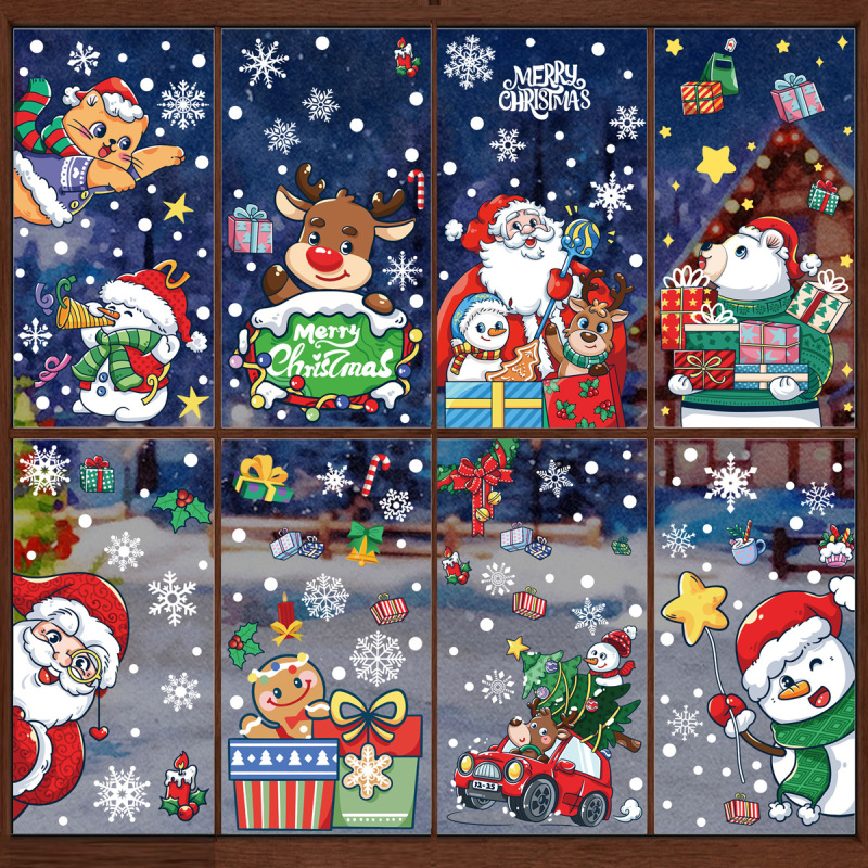 クリスマス装飾品雪花シールクリスマス楽しい老人雪だるまヘラジカ静電貼りクリスマスパーティー配置|undefined