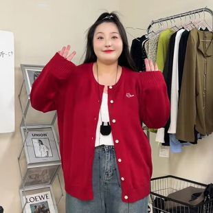 plus size Women's Autumn Candy Color Fat Sister Women's Outer Wear New Knitted Cardigan Age-reducing Sweater 9165
