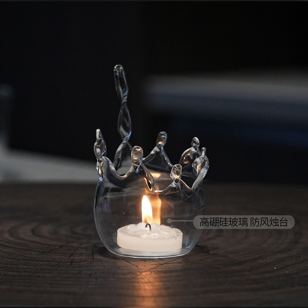 Diseño creativo de corona de vidrio candelabro lámpara de vela regalo de cumpleaños romántico decoración creativa para el hogar de boda