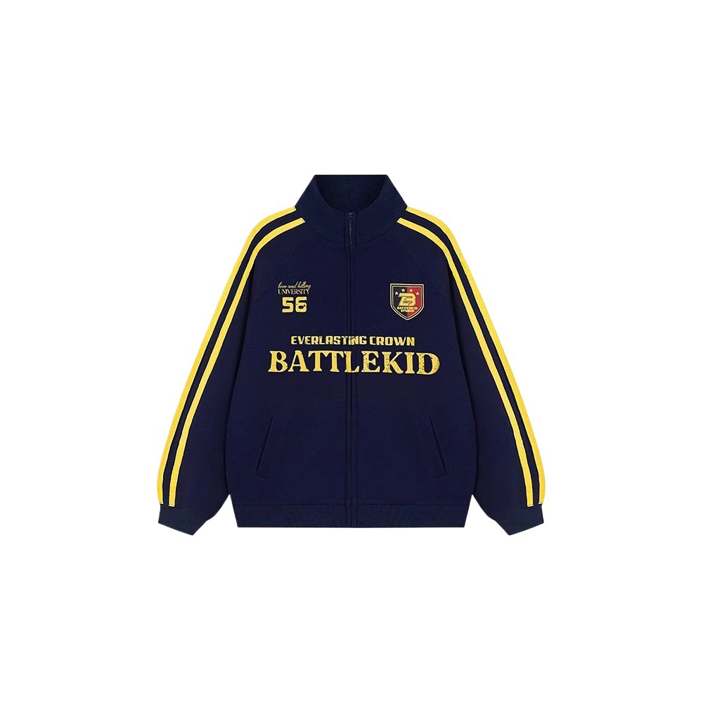 Three bars embroidered sweater men's and women's loose stand collar cardigan jacket spring and autumn hiphop American fashion brand couple's exterior