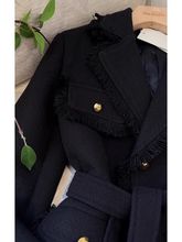 气质赫本风黑色毛呢大衣2024冬季小香风感呢子西装风衣外套女