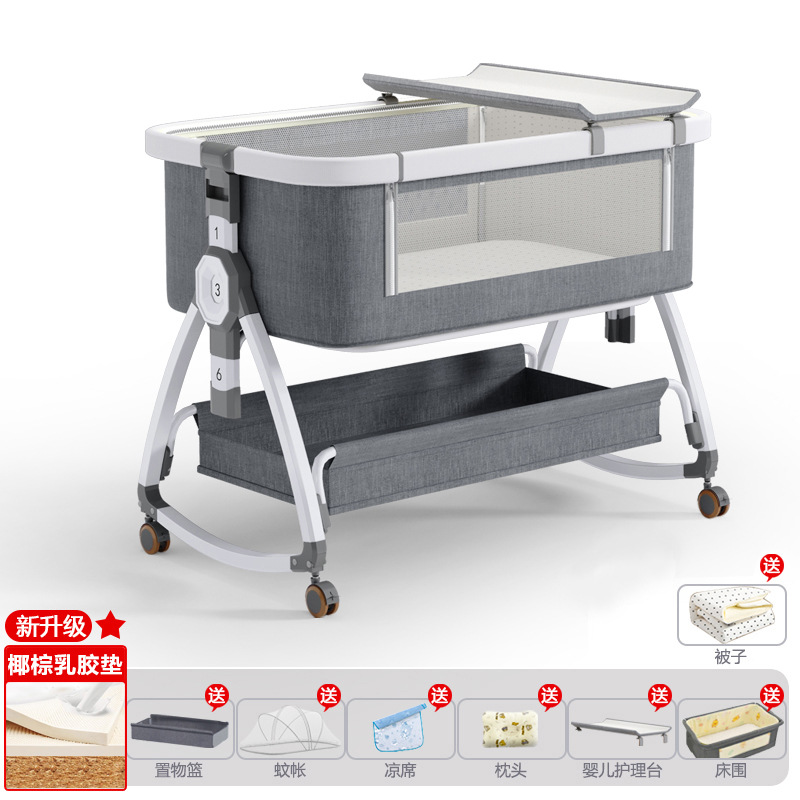 Cuna de bebé recién nacido cama costura Cama grande Baby Shaker BB cama de los niños cuna cama multifuncional móvil plegable image 46