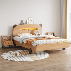 Modern minimalist solid wood bed 1.2m single bear night light storage bed small apartment 1.5m children's guardrail bed frame