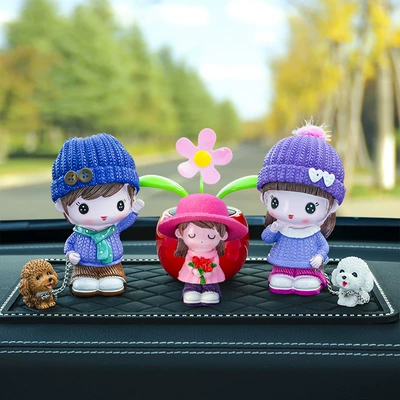 Car ornaments Portraits, Creative Car Decorations - scarf-couple-flower-round-hat-red-sun-flower-big-diamond-pad
