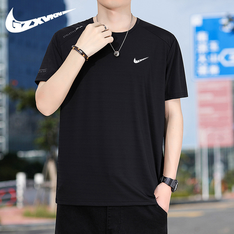 Thin Quick-Drying Casual Sports Inner Wear Sports Men's Ice Silk Short-Sleeved T-Shirt Men's Summer 2023 New Korean Style Trendy Brand