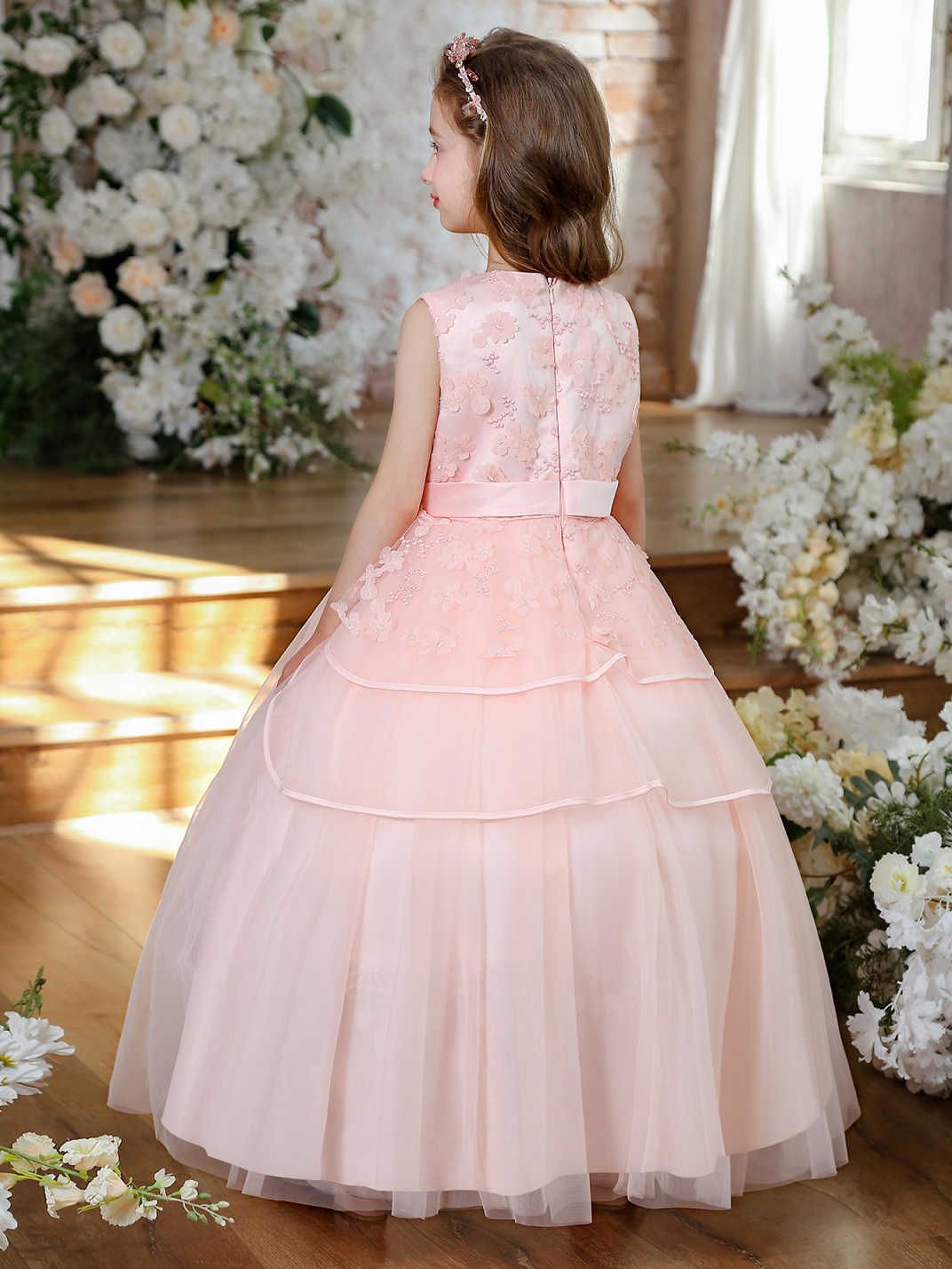AliExpress encaje transfronterizo flor vestido de niña vestido de princesa floral vestido sin mangas rendimiento largo anfitrión