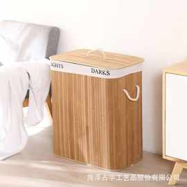 跨境竹编收纳篮可折叠衣物玩具收纳筐带盖床边脏衣篓洗衣篮收纳桶