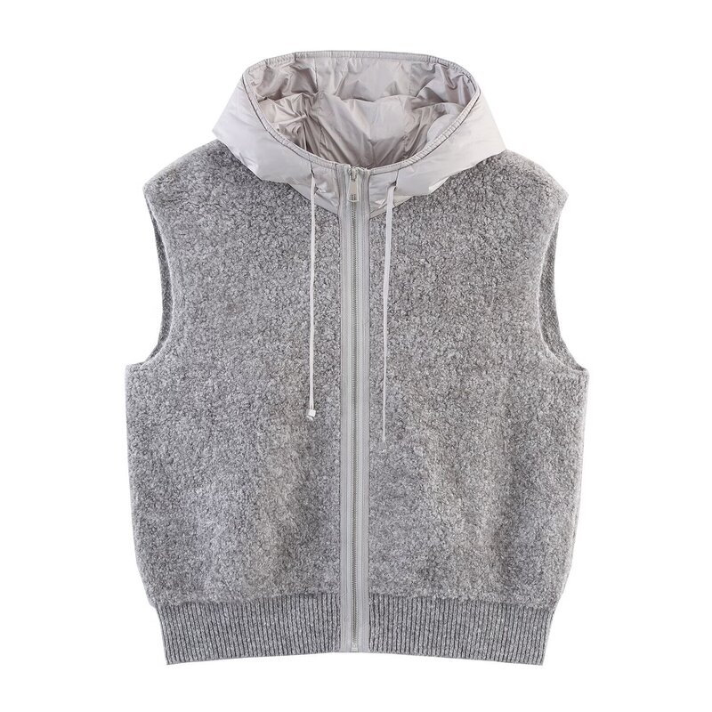 Bsk&Traf Women's 2025 Autumn New Towel Needle Quilted Hooded Zipper Cardigan Vest
