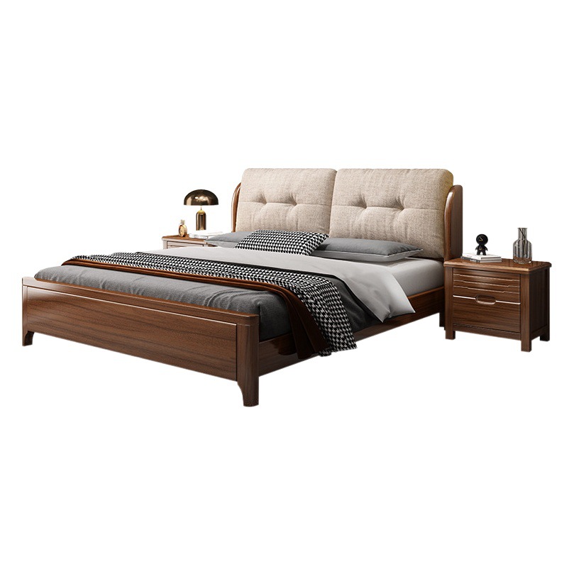 Cama de madera maciza cubierta suave de nogal cama de lujo moderna cama doble chino simple dormitorio principal presión de aire alta caja de almacenamiento cama de boda