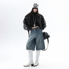 新作入荷！七分丈ワイドレッグデニムパンツ レディース 2025秋冬 アメリカンレトロ ハイウエスト 着痩せ効果 ゆったりワイドパンツ