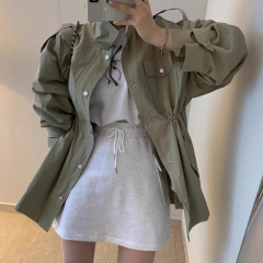 短款风衣外套女2025春季新款军绿色宽松上衣欧货休闲立领工装风衣
