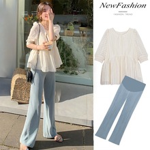 孕妇两件套春夏新款时尚孕妇套装夏装宽松上衣托腹雪纺垂感长裤子
