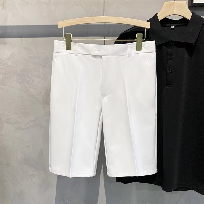 Pantalones casuales recortados drapeado de los hombres pantalones cortos de traje de seda fina de hielo de verano Pantalones sueltos de los hombres Pantalones rectos casuales recortados image 5