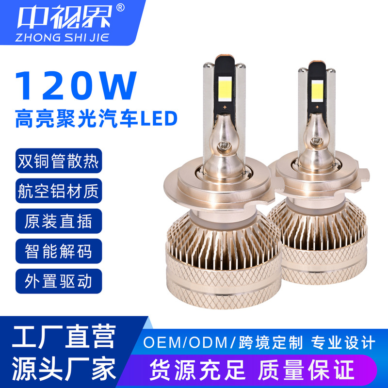 Cross-Border In-Stock H1 Bulb with Dual Copper Tube Heat Dissipation, H7 Headlight Bulb, H4 Modified High-Brightness Spotlight Car Led Headlight