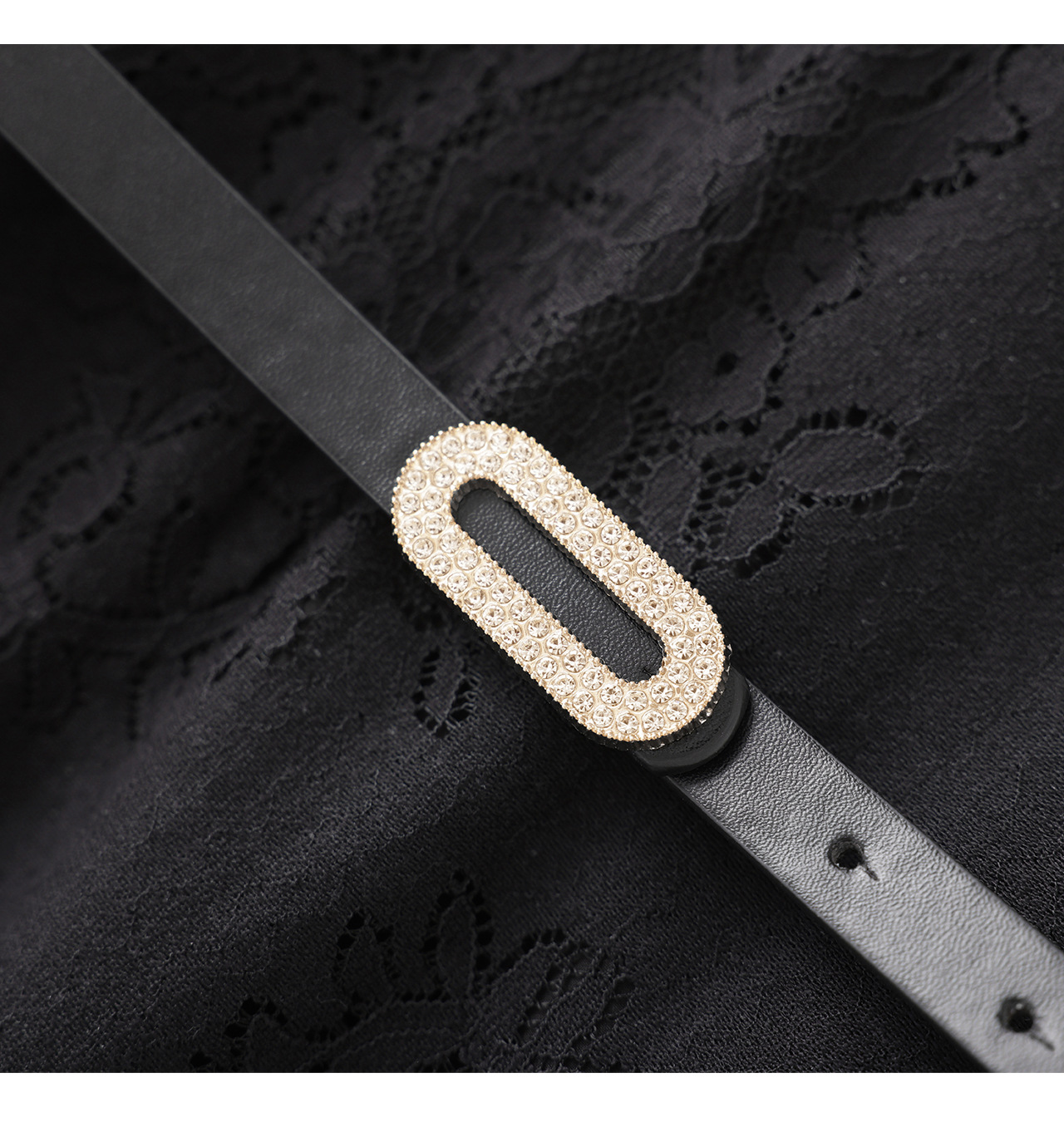 Đầm suông nữ midi thắt eo ren đính đá jacquard chữ A — màu đen chi tiết 20