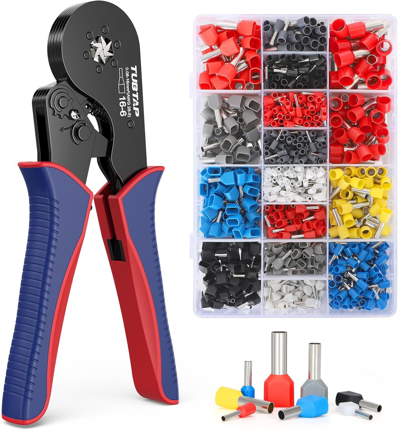 套圈压接工具套件 AWG 28-5 自调节六角形套圈压接钳,带 1150 个