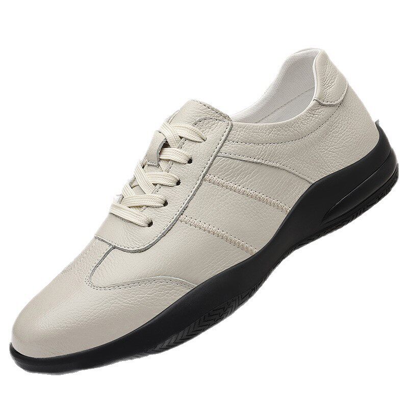 Giày da lỗ nam da bò lớp đầu, đế mềm chống trượt, thoáng khí, kiểu sneaker thể thao — Giày bệt GX màu trắng kem 88332, Giày bệt GX màu đen 88332