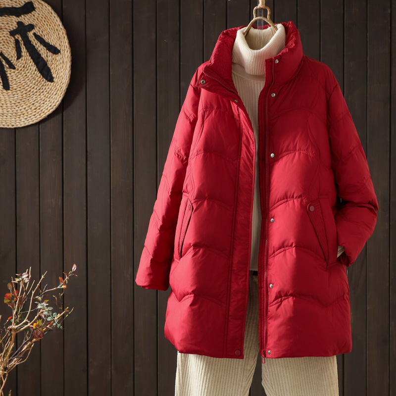 Mid-Length White Duck down Jacket for Women 2025 Winter New Large Size Loose Casual Warm Thick Coat