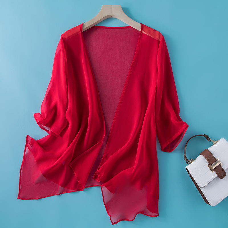 Women's Mulberry Silk Cardigan Thin Sun Protection Shawl Wrap_voghion.com