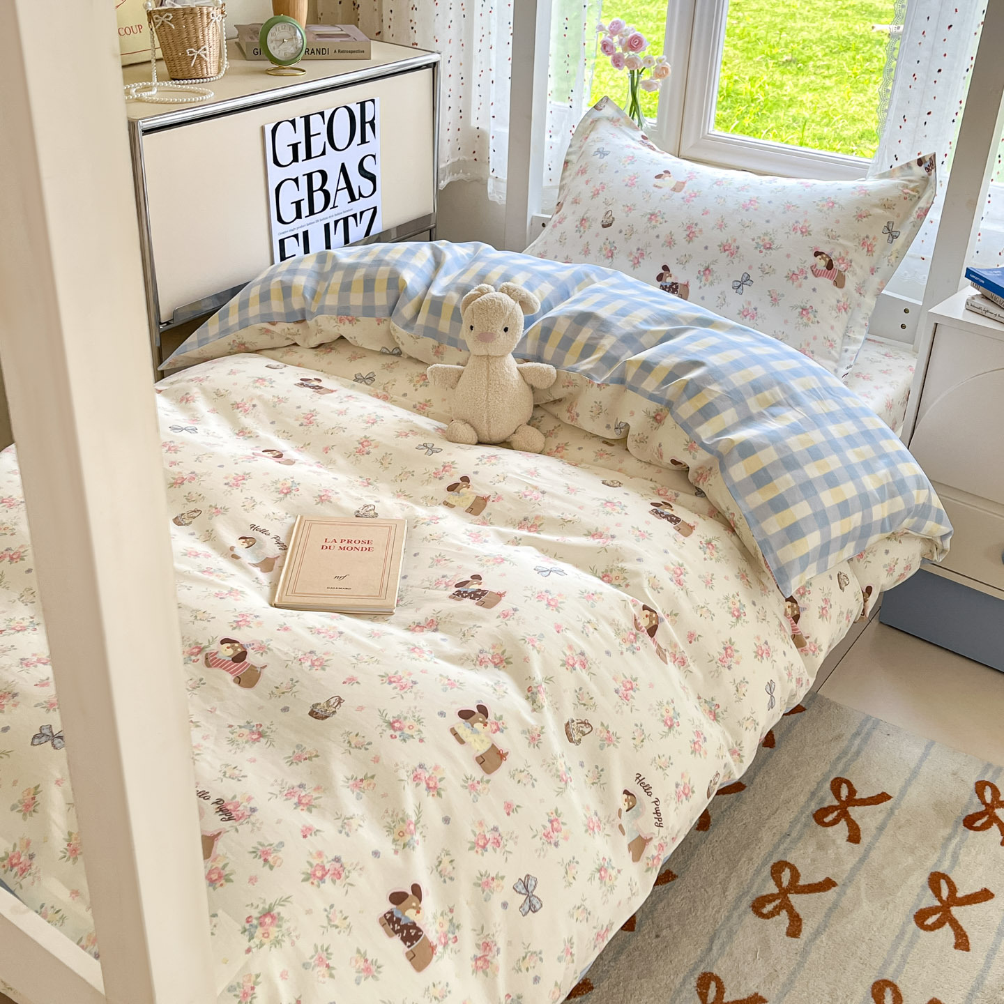 Dormitorio universitario traje de tres piezas de algodón puro 2025 nueva sábana individual de dibujos animados edredón sábana ropa de cama