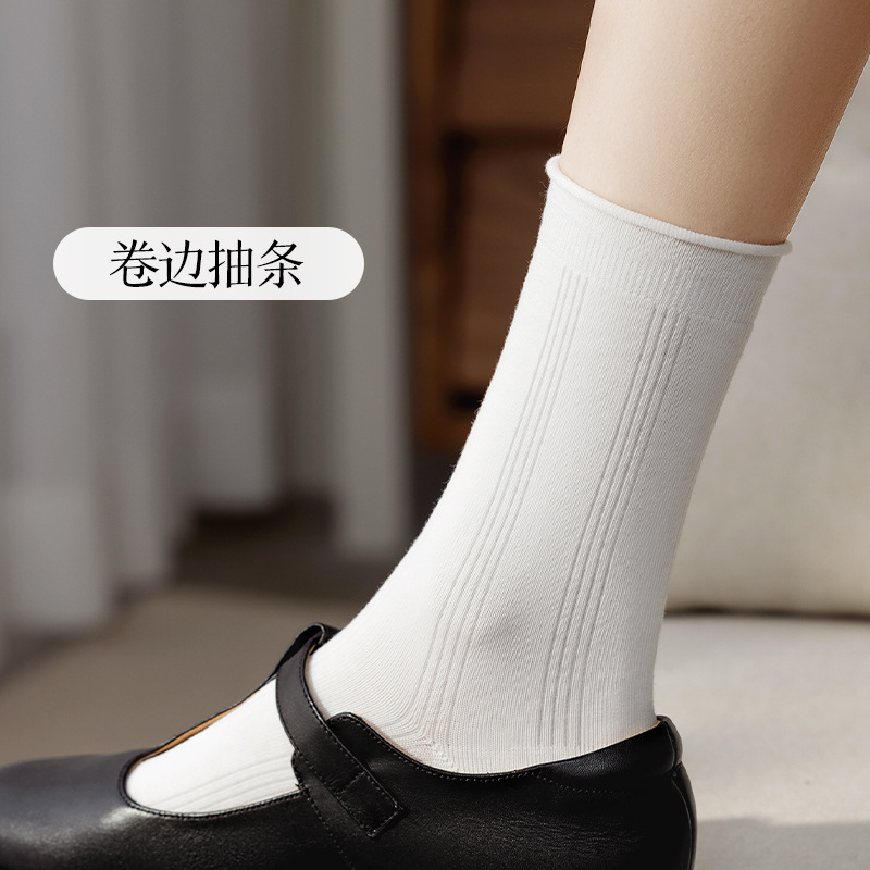 【100%棉】袜子女中筒袜纯棉秋冬季堆堆袜全棉小白袜诸暨袜子批发|undefined