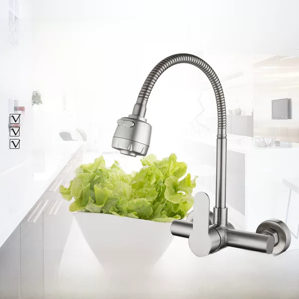 304 Stainless Steel Wall-Mounted Kitchen Faucet, Mop Pool, Vegetable Basin, Balcony Laundry Pool, Universal Hot and Cold Faucet