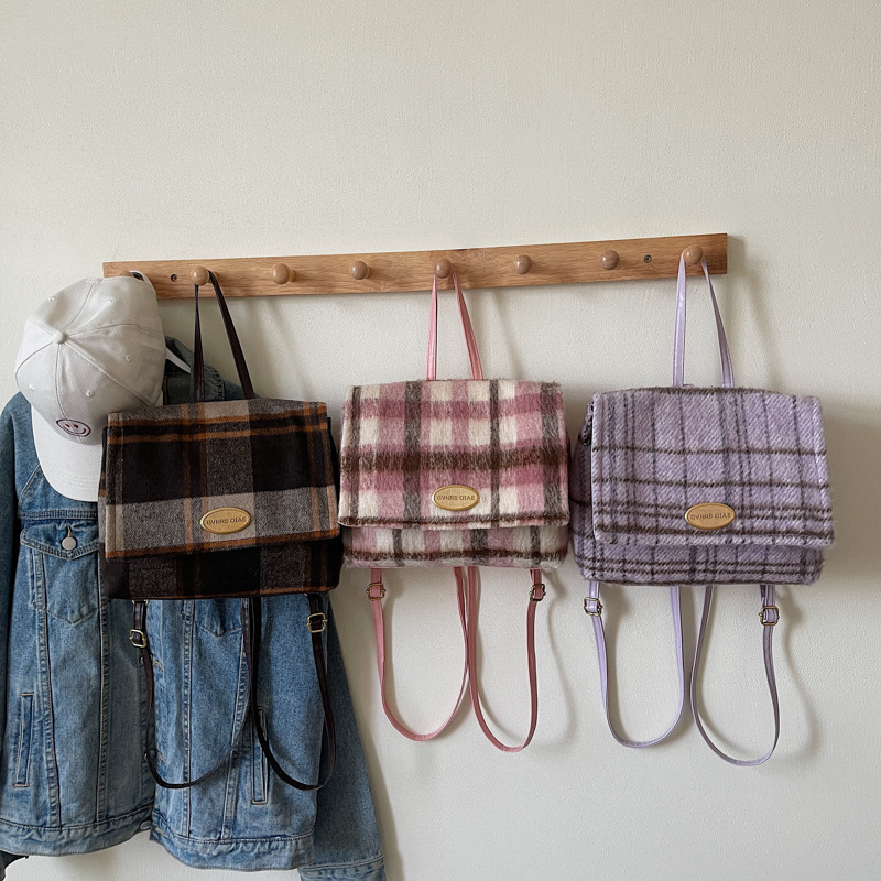 2024 nueva mochila de lana para estudiantes de clase, mochila de gran capacidad, bolsas de estilo de moda de la universidad para mujeres