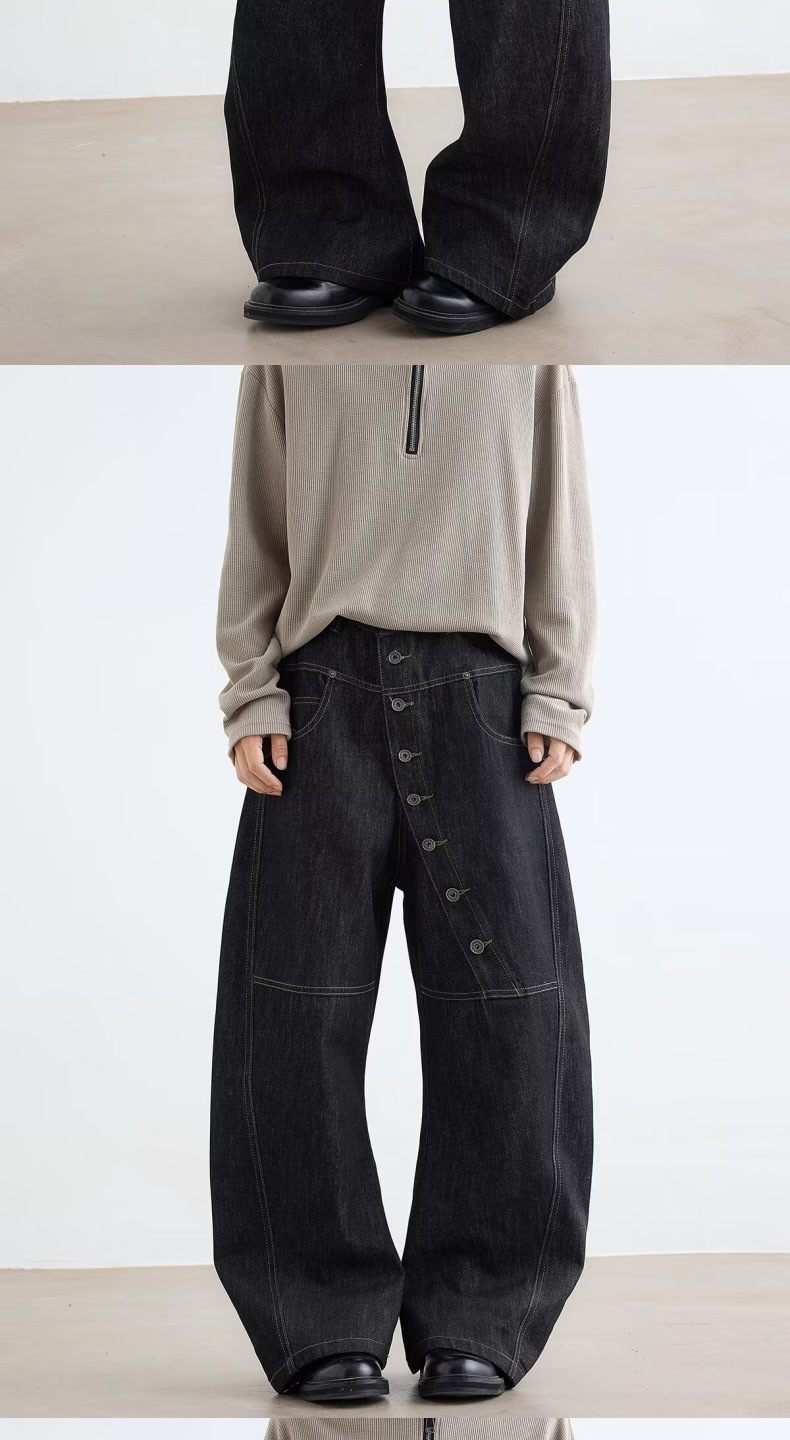 Men's Clothing Retro Patchwork Black Jeans For Unisex Plus Size Elastic Waist Loose Fit Slimming Versatile Spring Casual Denim_voghion.com