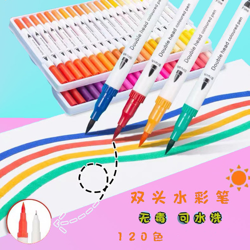 Soft Tip Dual-Head Watercolor Brush Set 12-120 Colors, Colored Liner Pen, Signature Pen, Student Art Drawing and Tracing Pen