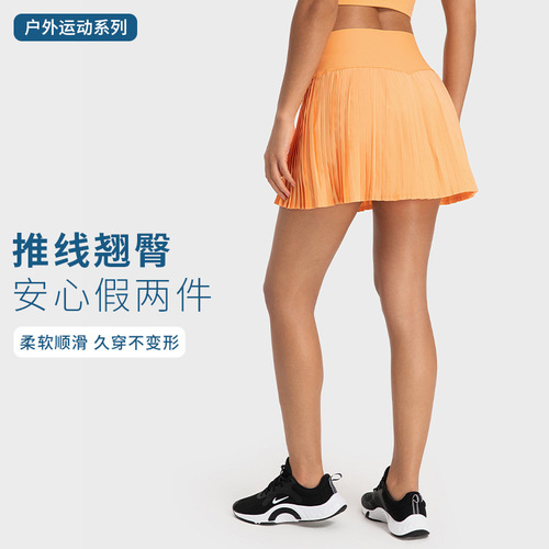 Shishizhihui new sports outdoor pleated elegant tennis skirt high waist abdominal side pocket anti-exposure sports shorts